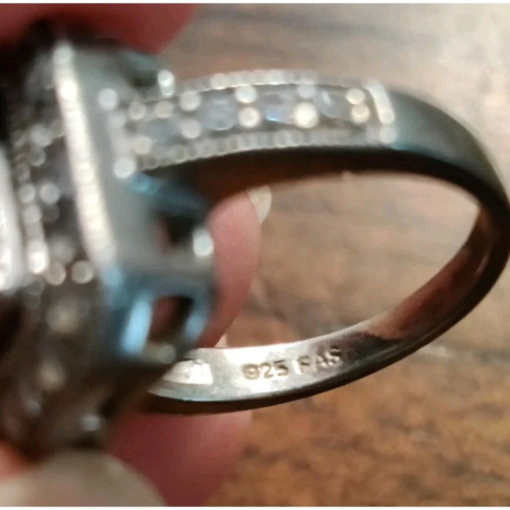 Vintage 925 Sterling Silver Square CZ Ring Size 7 Signed 925 FAS 7g